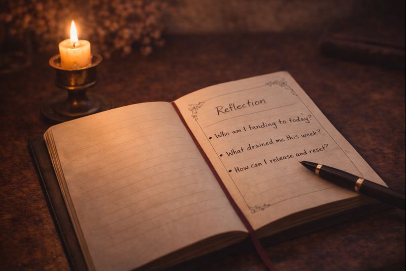 Witchy reflection journal used to release emotional labor and protect energy