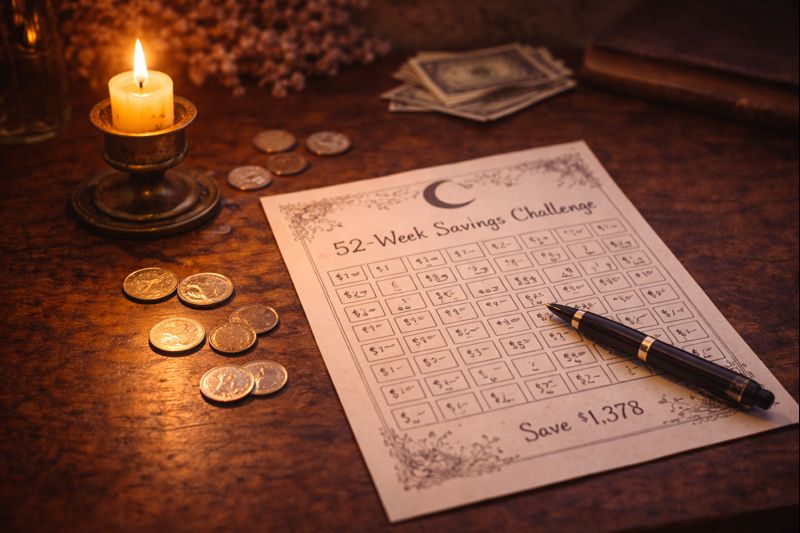 Witchy savings challenge printable used to create financial boundaries and money safety