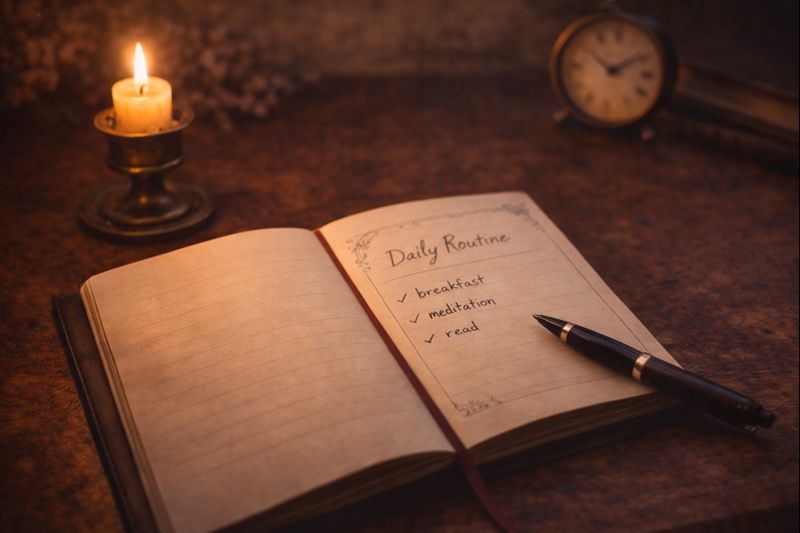 Witchy daily routine planner page focused on time boundaries and gentle productivity