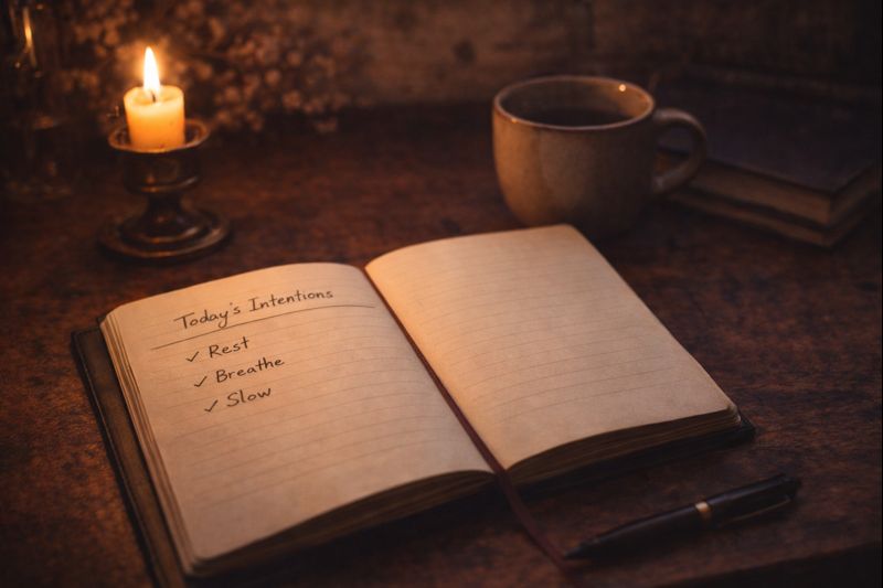 Cozy witchy planner setup representing boundaries that protect energy and prevent burnout