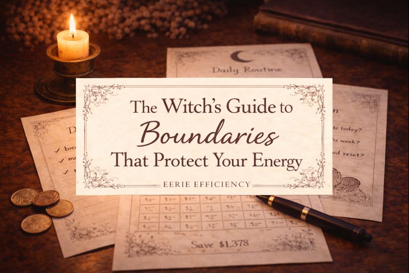 Witchy planner and savings pages representing boundaries that protect your energy and prevent burnout