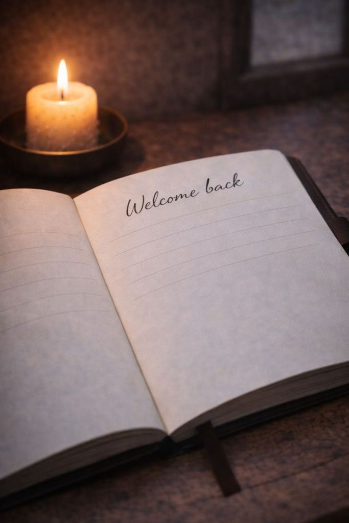 Undated planner page welcoming return after a break without shame