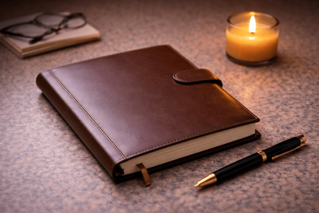 Closed planner and candle representing resistance to productivity systems and planning overwhelm