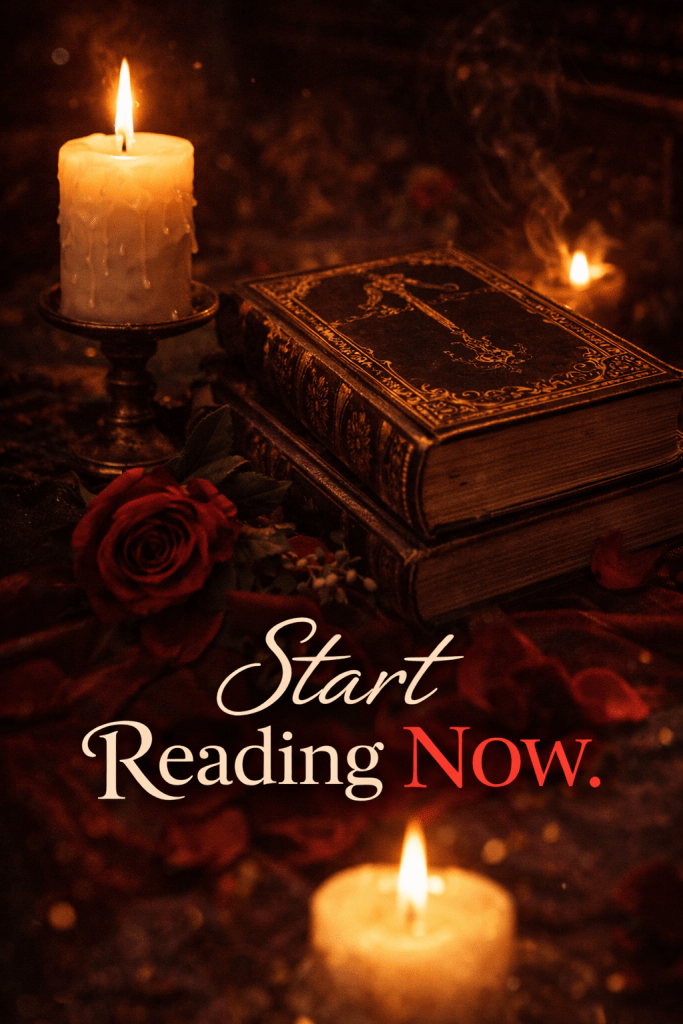 Dark romantic novel aesthetic candlelight and vintage book