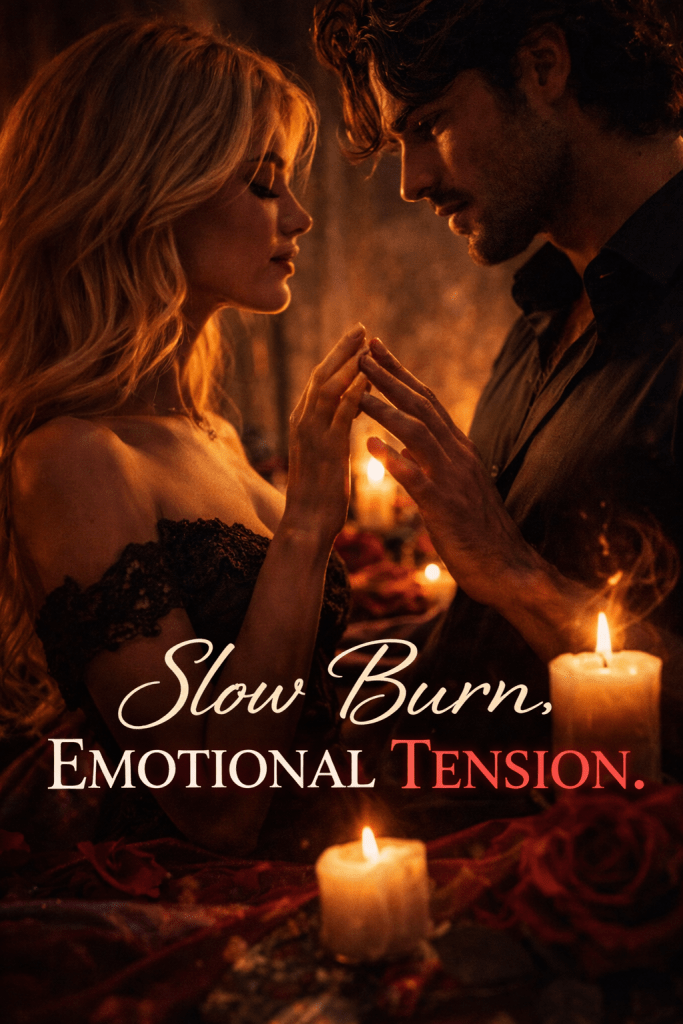 Slow burn dark romance tension scene with couple in low light