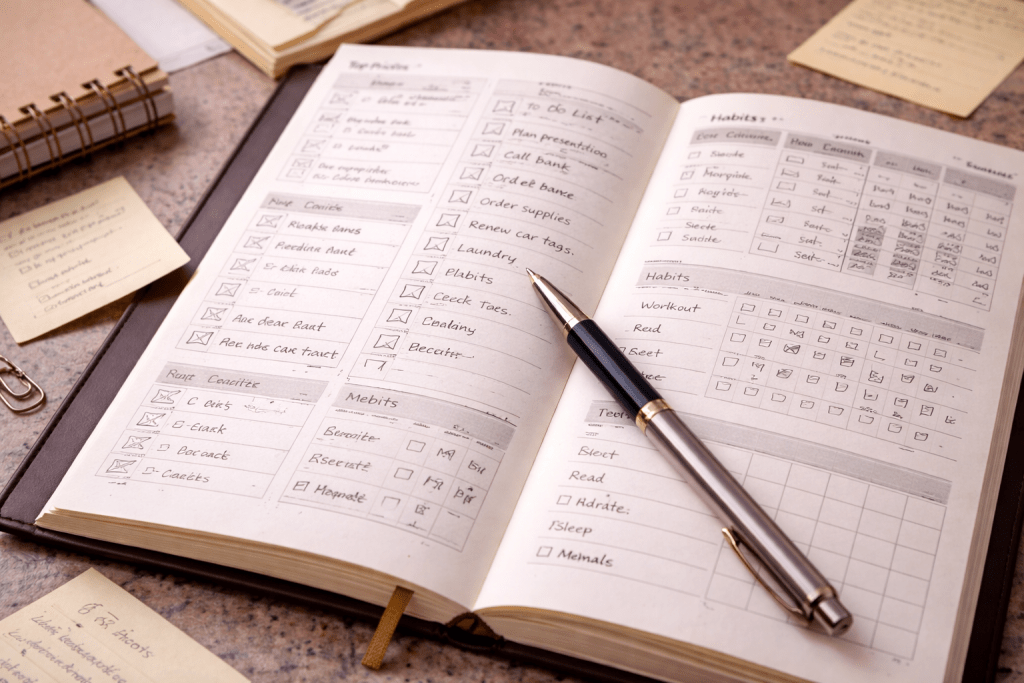 Dense planner layout representing how rigid productivity systems overwhelm the brain