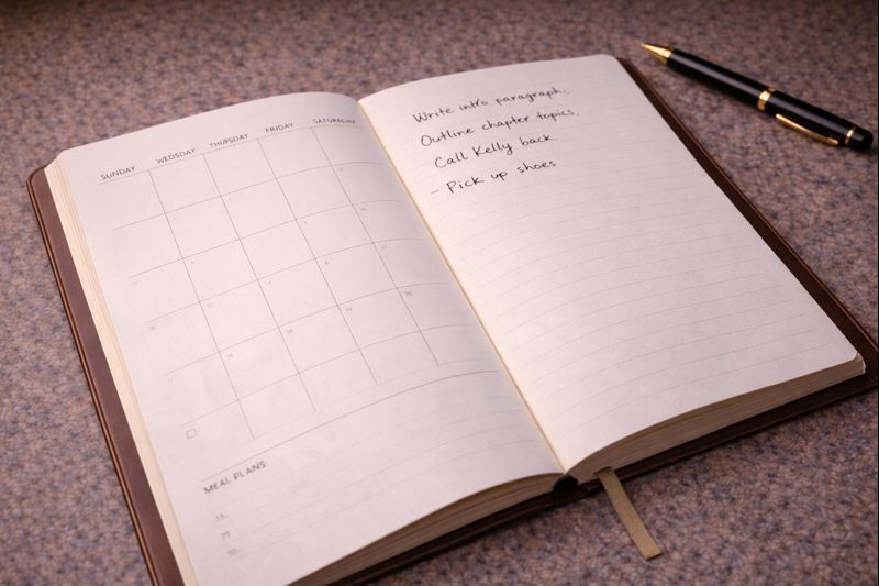 Undated planner with gaps showing a gentle return to planning without shame