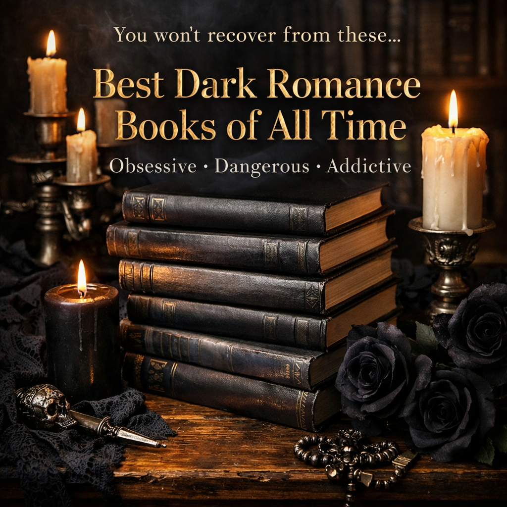 Best dark romance books of all time aesthetic with gothic books candles and black roses
