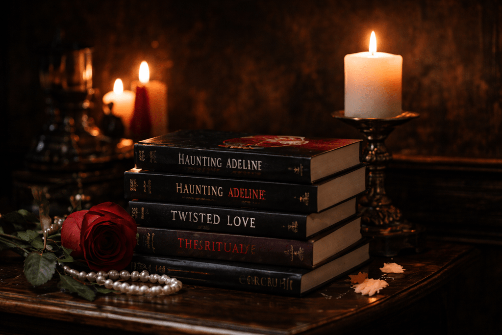 Stack of dark romance books representing possessive hero romance reading list