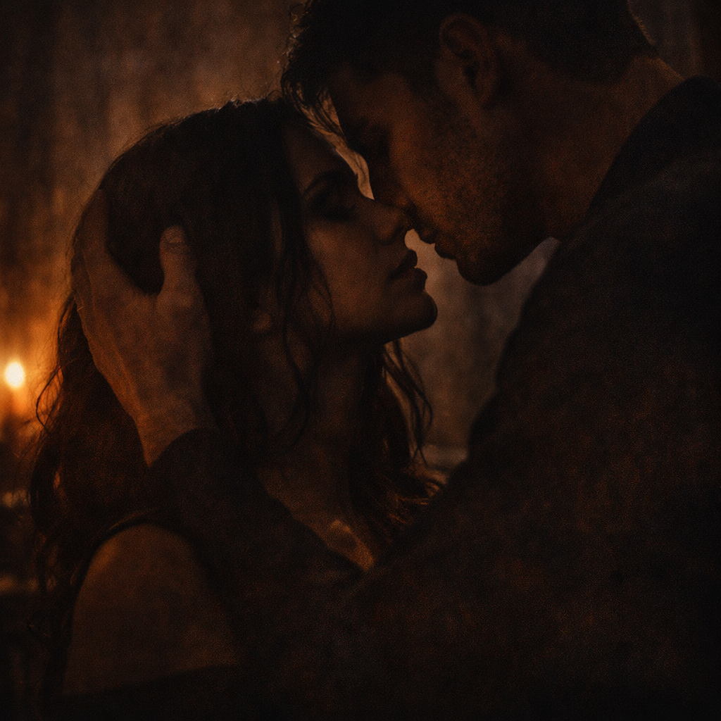 Dark romance obsession aesthetic showing intense emotional connection and forbidden love