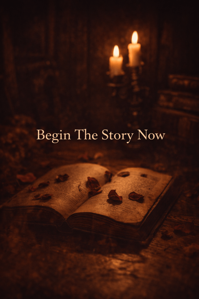 Dark romance aesthetic candle and vintage book – forbidden love story