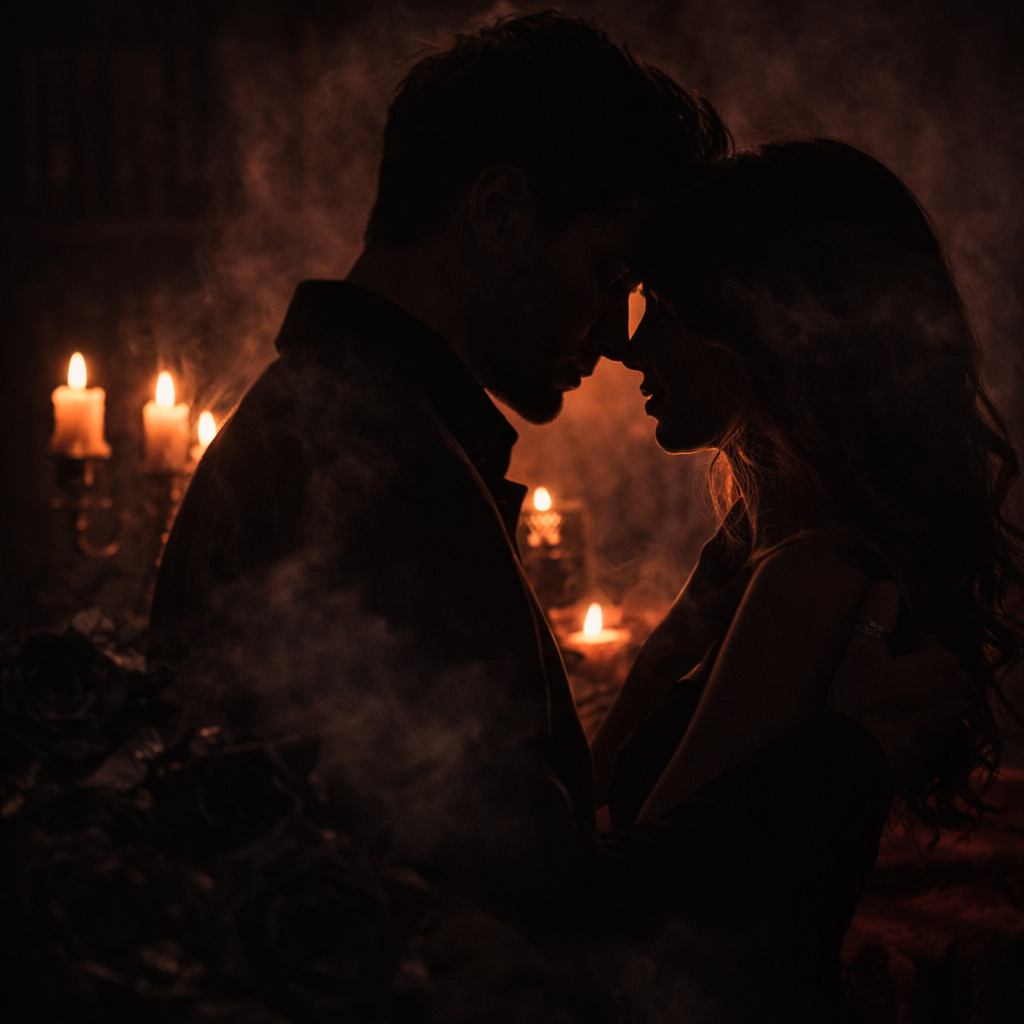 Obsessive dark romance couple aesthetic representing intense morally grey hero relationships in dark romance books