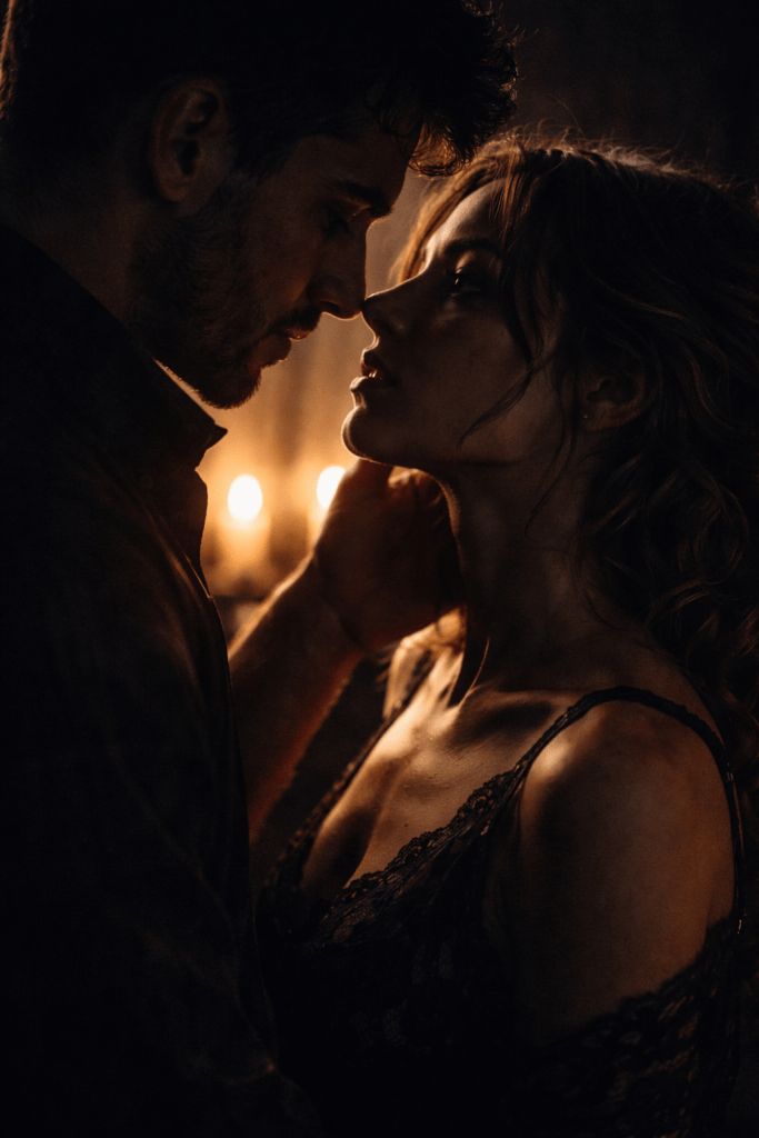 intense dark romance couple tension possessive male lead stare