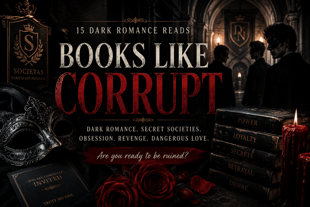 Dark romance books like Corrupt with masked secret society, obsession, revenge, and dangerous romance vibes