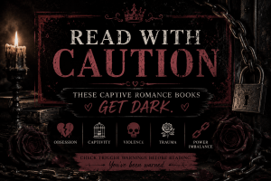 Dark romance trigger warning graphic for captive romance books with moody shadows and caution-style gothic design