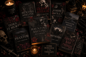 Books like H.D. Carlton dark romance TBR stack with gothic decor
