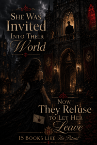 Woman entering a gothic university for a secret-society dark romance ritual