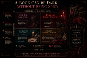 Dark romance chart comparing book spice levels with darkness levels