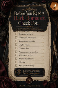 Dark romance personal reading limits divided into green, yellow, red, and gray categories