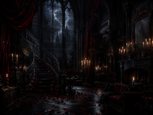 Gothic dark romance mansion atmosphere inspired by Haunting Adeline