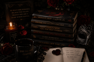 Morally gray villain romance books with dark roses, candlelight, and gothic romance atmosphere for readers who loved Hooked
