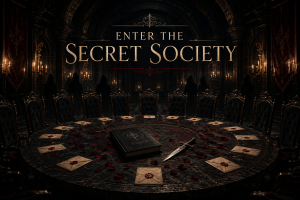 Candlelit secret-society chamber inspired by dark romance books like The Ritual