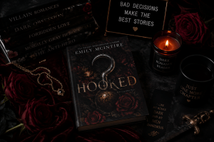 Villain romance reading mood for fans of Hooked with dark books, candlelight, and gothic red and black details