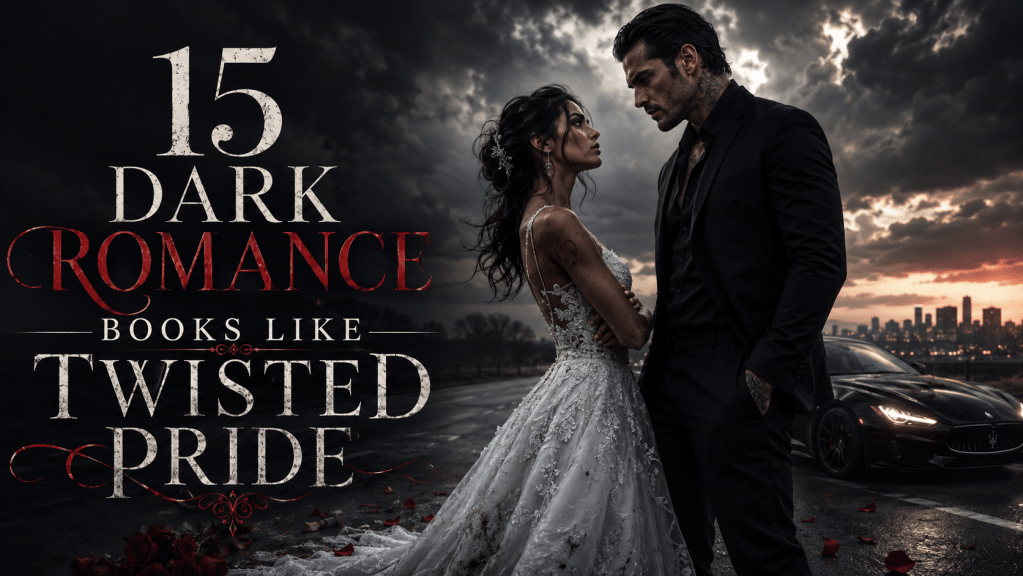 Defiant bride in a white wedding dress facing a dangerous mafia captor on an isolated road for a books like Twisted Pride guide.