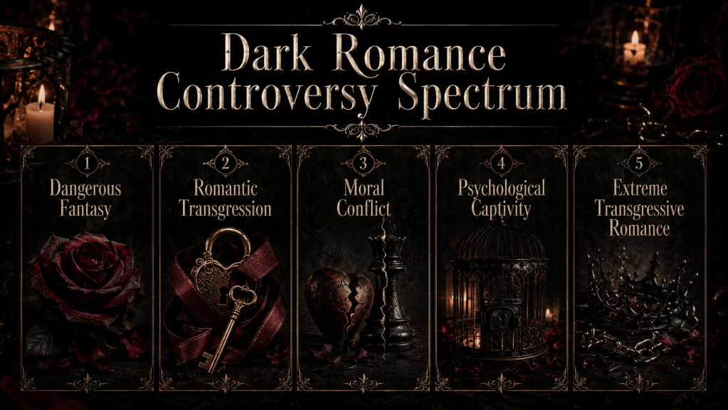 Dark romance controversy spectrum from dangerous fantasy to extreme transgressive romance