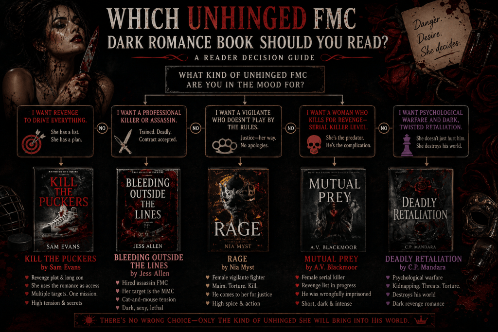 Which dark romance book to read based on the type of dangerous and unhinged female main character you want