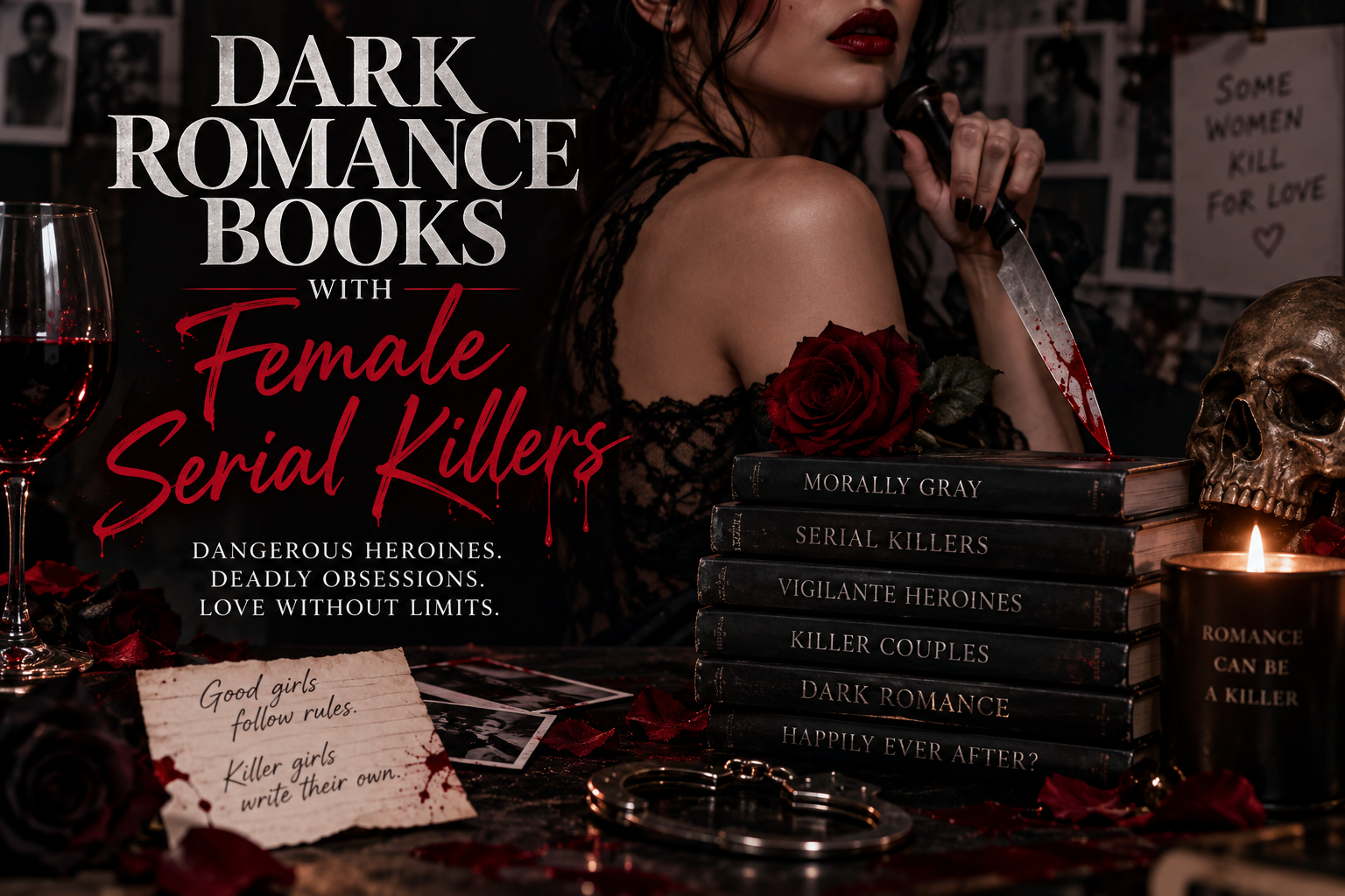 Dark romance books with female serial killers featuring dangerous heroines, vigilante killers, and morally gray FMCs